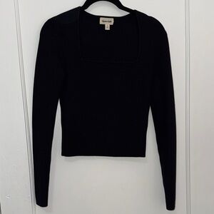 Open Edit Black Ribbed Knit Top